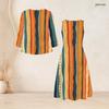 Women Plus Size Two Piece Dress Set Abstract Printed Tie Neck Three Quarter Sleeve Sleeveless Long Dress
