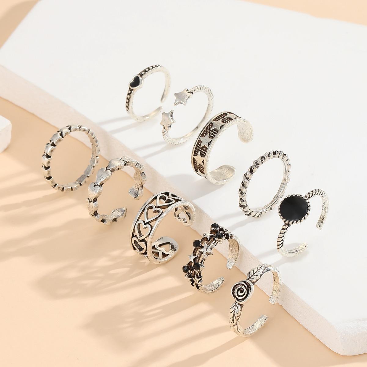 

17KM 10 PCS Retro Punk Finger Ring Set For Women Vintage Heart Wing Star Gothic Ring Female Fashion Jewelry Accessories