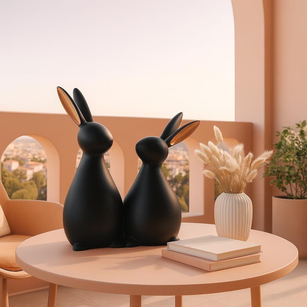 Resin Rabbit Figurines for Home Decor (Set of 2 pc, Black Color)