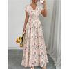 Women's Casual Floral Short-Sleeve Tie-Front V-Neck Fitted Dress for Summer