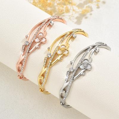 1 Piece of Women's Fashion Trend Simple Flower Inlaid with Rhinestones Bracelet, Date Travel Party, Holiday Dress Up Gift