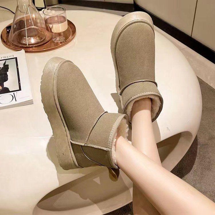 

Snow boots women s fur integrated winter velvet thick-soled short cotton shoes thickened new warm and non-slip 35