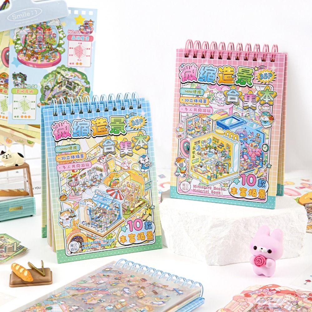 10-in-1 3D Landscape Sticker Decompression DIY Cabin Scene Sticker Miniature Scene Collage  Gift