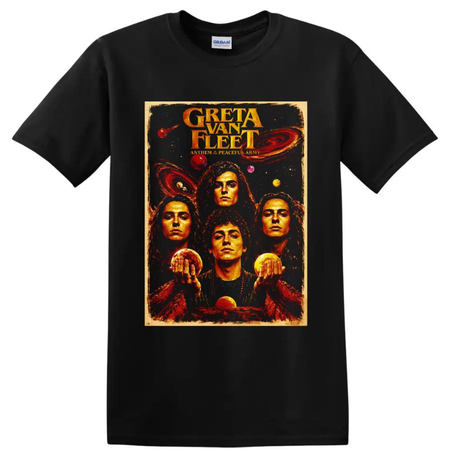 Greta Van Fleet T Shirt Psychedelic Cosmic Portrait Rock Band Concert Art Tee