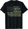 Husband Daddy Protector Hero Fathers Day Camo American Flag T-Shirt