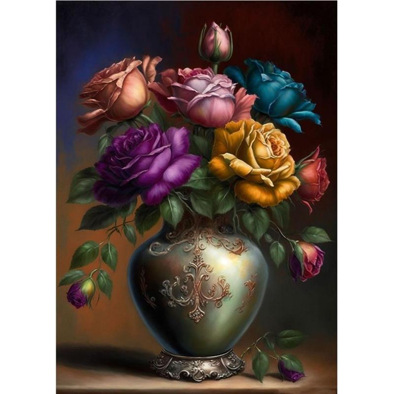 Scandinavian Bright Still Life with Flowers, Floral Art, Poster, Canvas, Painting, Abstract Vintage Wall Art for the Living Room