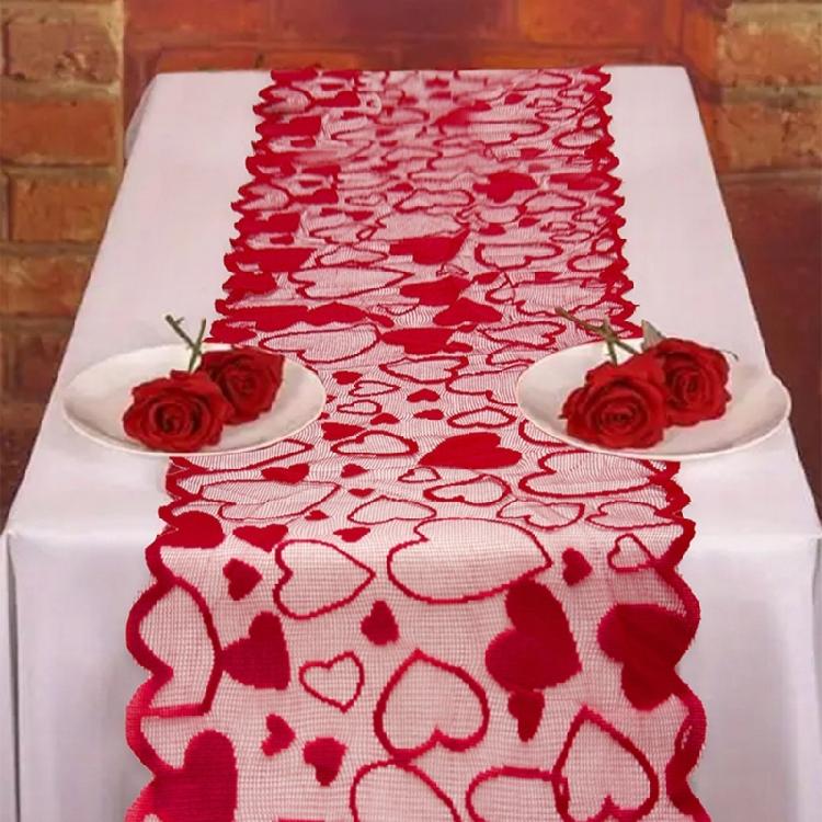 Runner da Tavola a Forma di Cuore in Pizzo per San Valentino Runner da Tavola Rosso Copertura per Anniversario Matrimonio Tappetini per Tavolo da Cucina e Sala da Pranzo