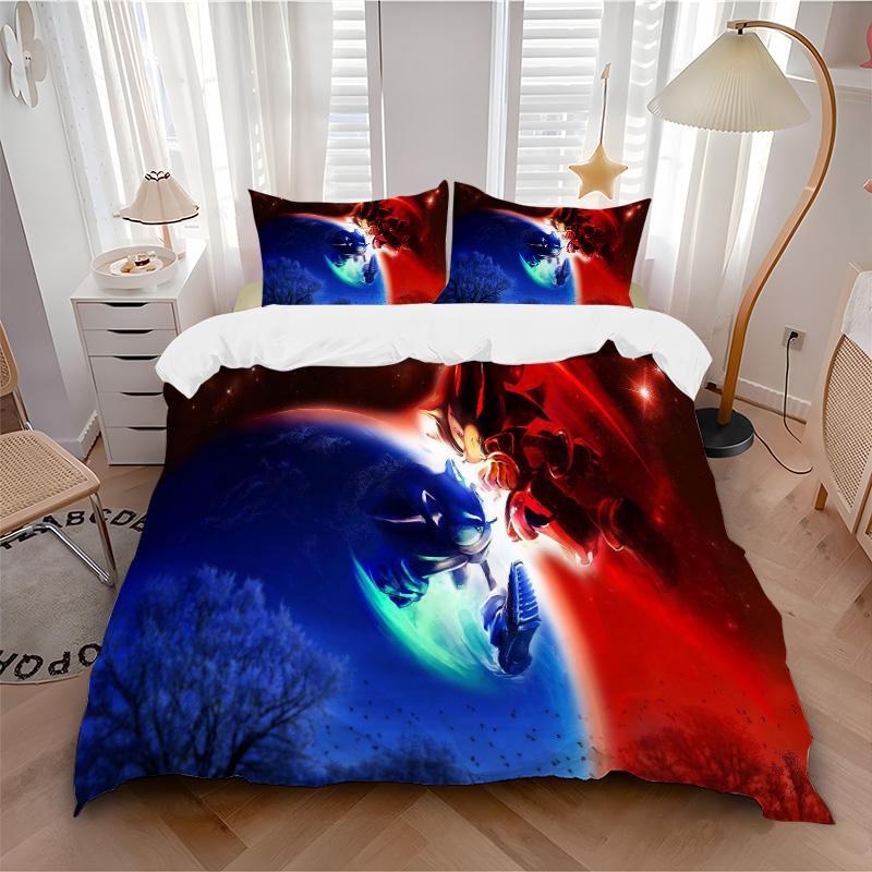 Space Adventure Sonic Vs Shadow Print 3Pcs Bedding Setduvet Cover With 2 Bedropillowcase Home Birthday Gift