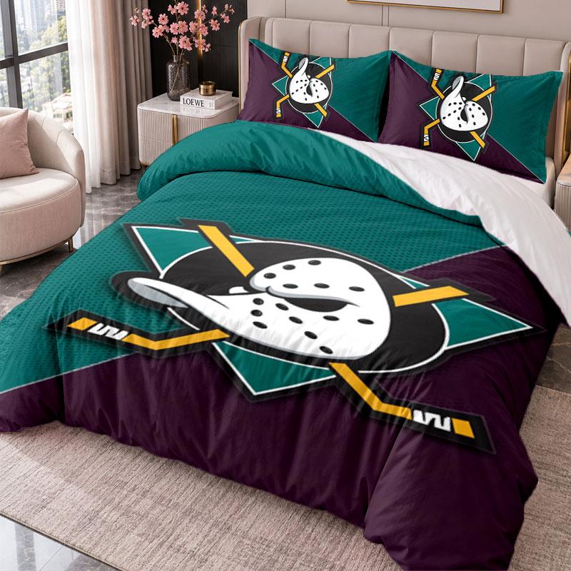 Anaheim Ducks 3-teiliges Bettwäsche-Set Bettbezug mit zwei Kissenbezügen für Schlafzimmer Heimdekoration