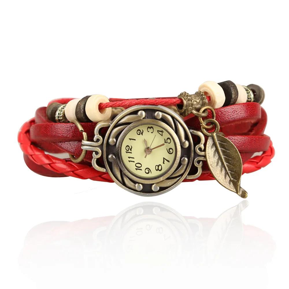 Watch for Women Women Retro LeatherWinding Bracelet Leaf Pendant Watch  Dial Design Leather Strap Accessories for Women