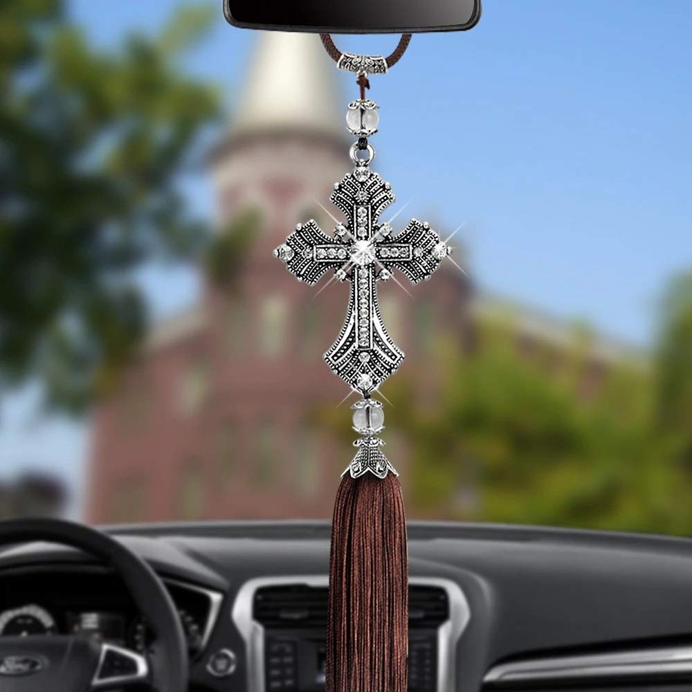 ornament for rearview sparkling car interior interior feng car interior rearview mirror car Cross-shaped mirror, accessory, gift, decoration, trinket,