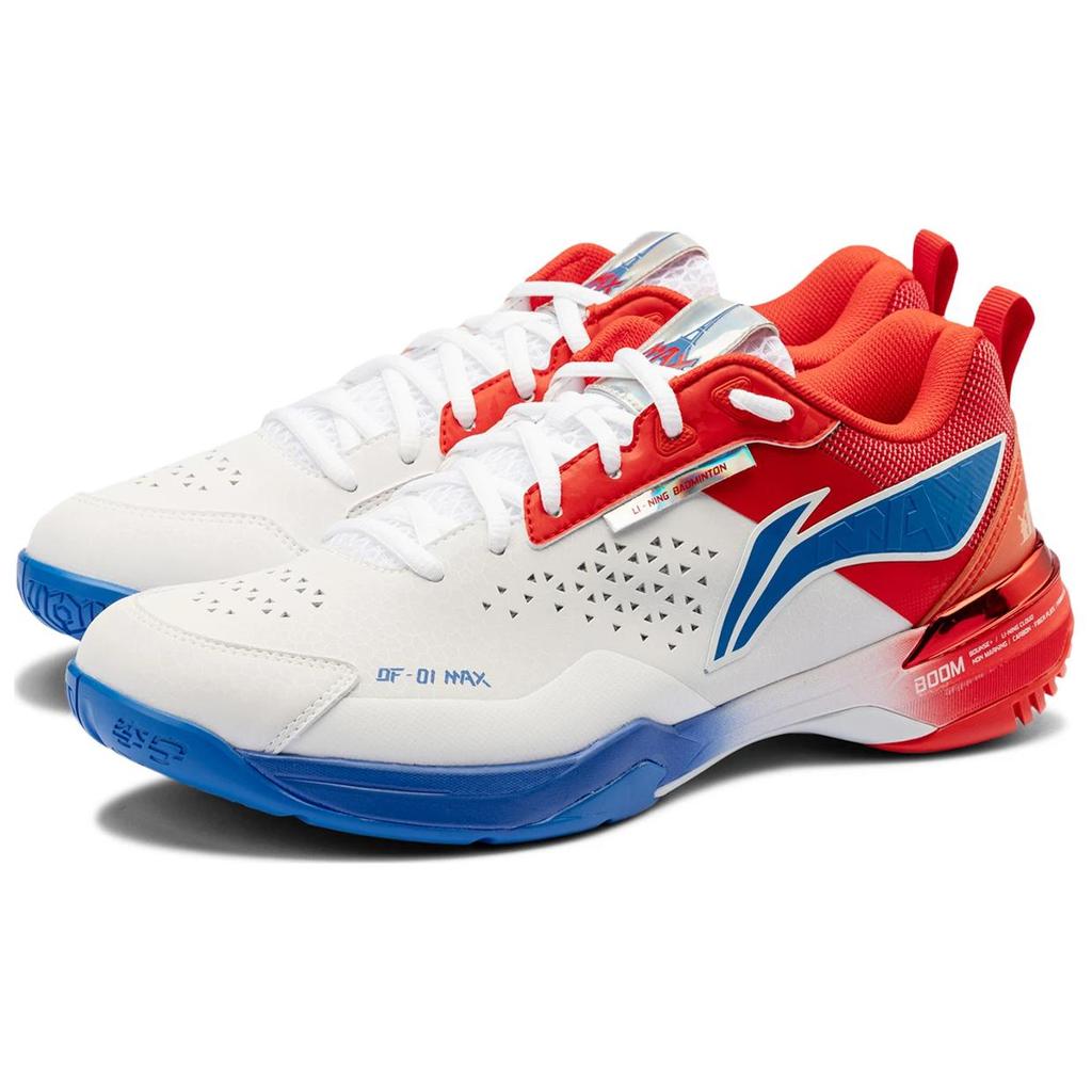 Li-Ning Synthetic Leather Fabric Simple Casual Wear Resistant Breathable Low-Top Badminton Shoes Unisex sneaker White Red Blue AYAU005-1