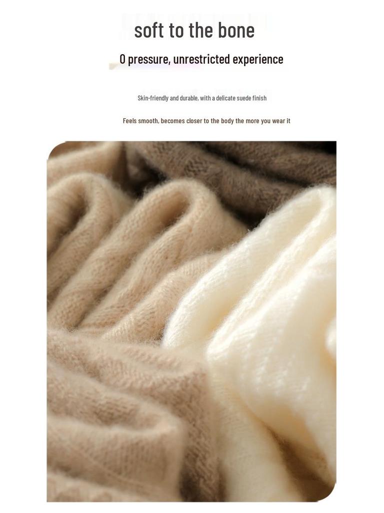 Women's Thickened Cashmere Sweater - Autumn/Winter, Half-High Neck, Twist Pattern Pullover, Casual Fashion.