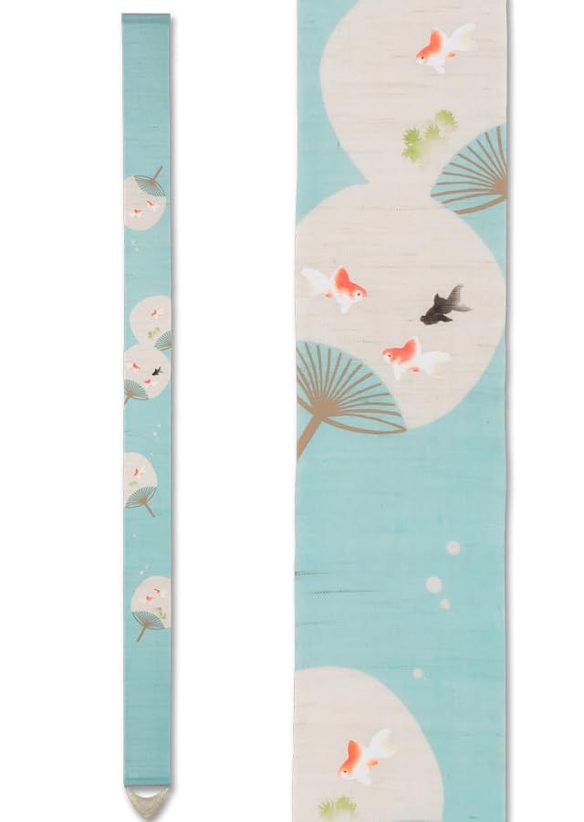 Kyoto Rakushian Noren Narrow Tapestry on a Linen Tapestry Narrow Tapestry Hanging Scroll Interior Japanese Modern Japanese Style Ts-858 "Goldfish Fan"