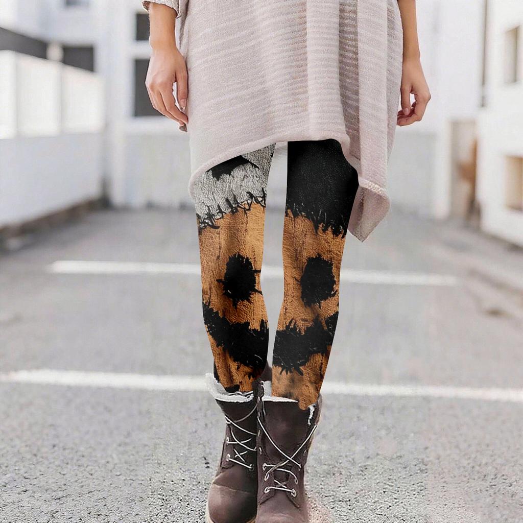 Damen Casual Mode Outdoor Halloween Bedruckte Slim Elastische Yogahose Cropped Hose