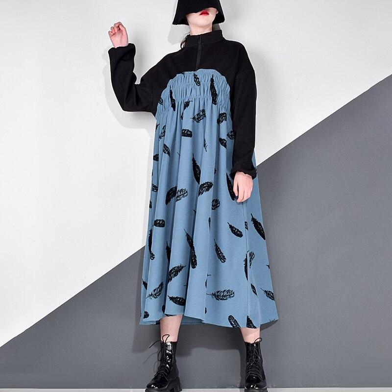 Xitao Drucken Mode Frauen Volle Ärmel Kleid DZL2368