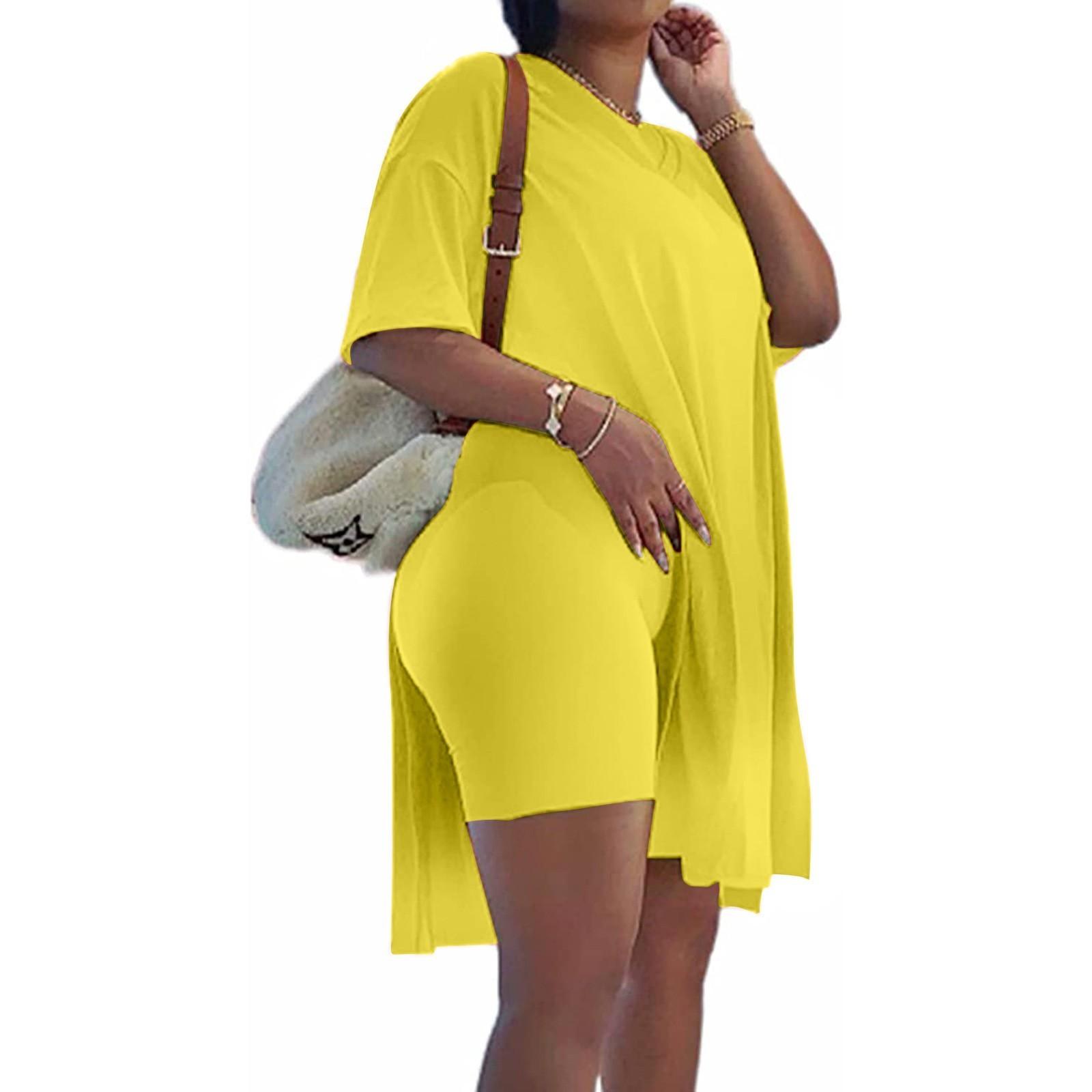 

Женская туника больших размеров с короткими рукавами и боковыми разрезами и узкие шорты, комплект спортивной одежды из 2 предметов XXXXL жёлтый