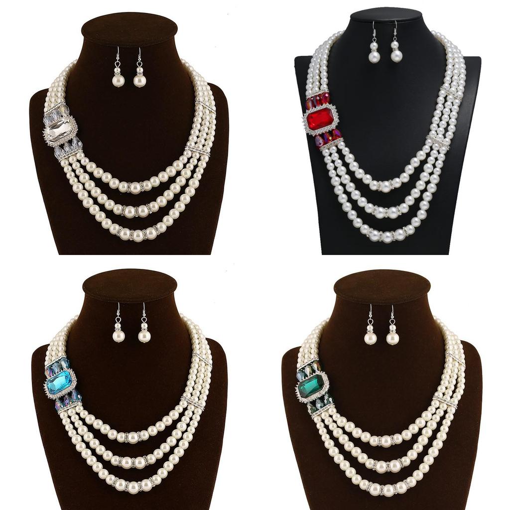Rhinestone Bridal Accessory Embellished Pearl Necklace For Wedding Decor Dress