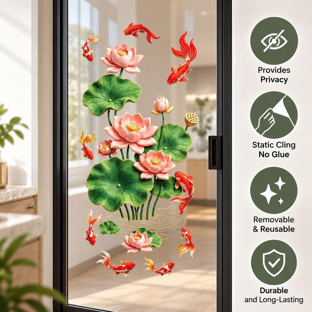 Lotus Flower Glass Decal Lotus Wall Sticker No Glue Decorative Sticker Toilet Door