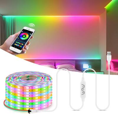 Striscia LED Bluetooth USB 5V con nastro al neon RGB IC WS2812, pixel indirizzabili intelligenti, per camera da letto, cucina, TV, illuminazione ambientale