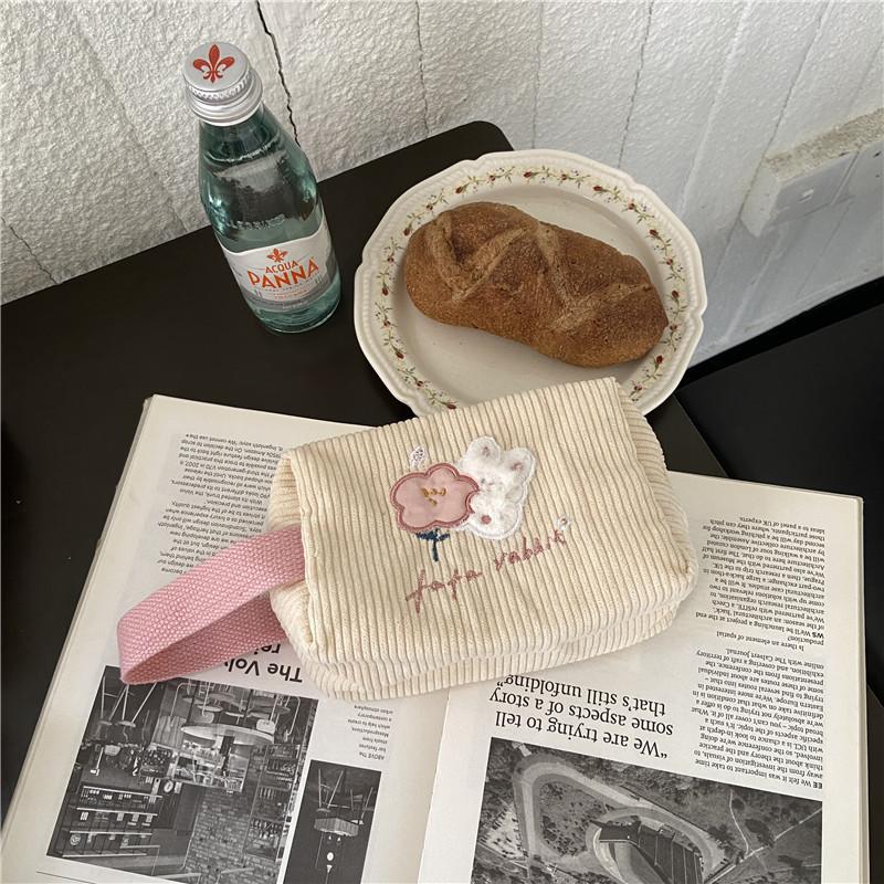 Embroidered Flower Lovely Rabbit Makeup Bag Travel Pouch Cosmetic Storage Bag