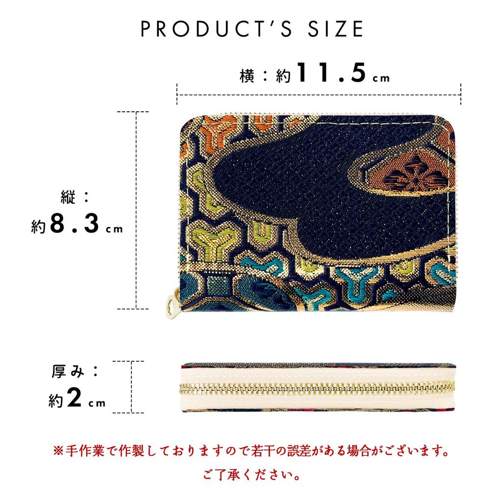 Mini Carteira Nishijin-ori, Pequena, Estilo Japonês, Zíper Redondo, para Homens e Mulheres [NB], Padrão Onda Noturna