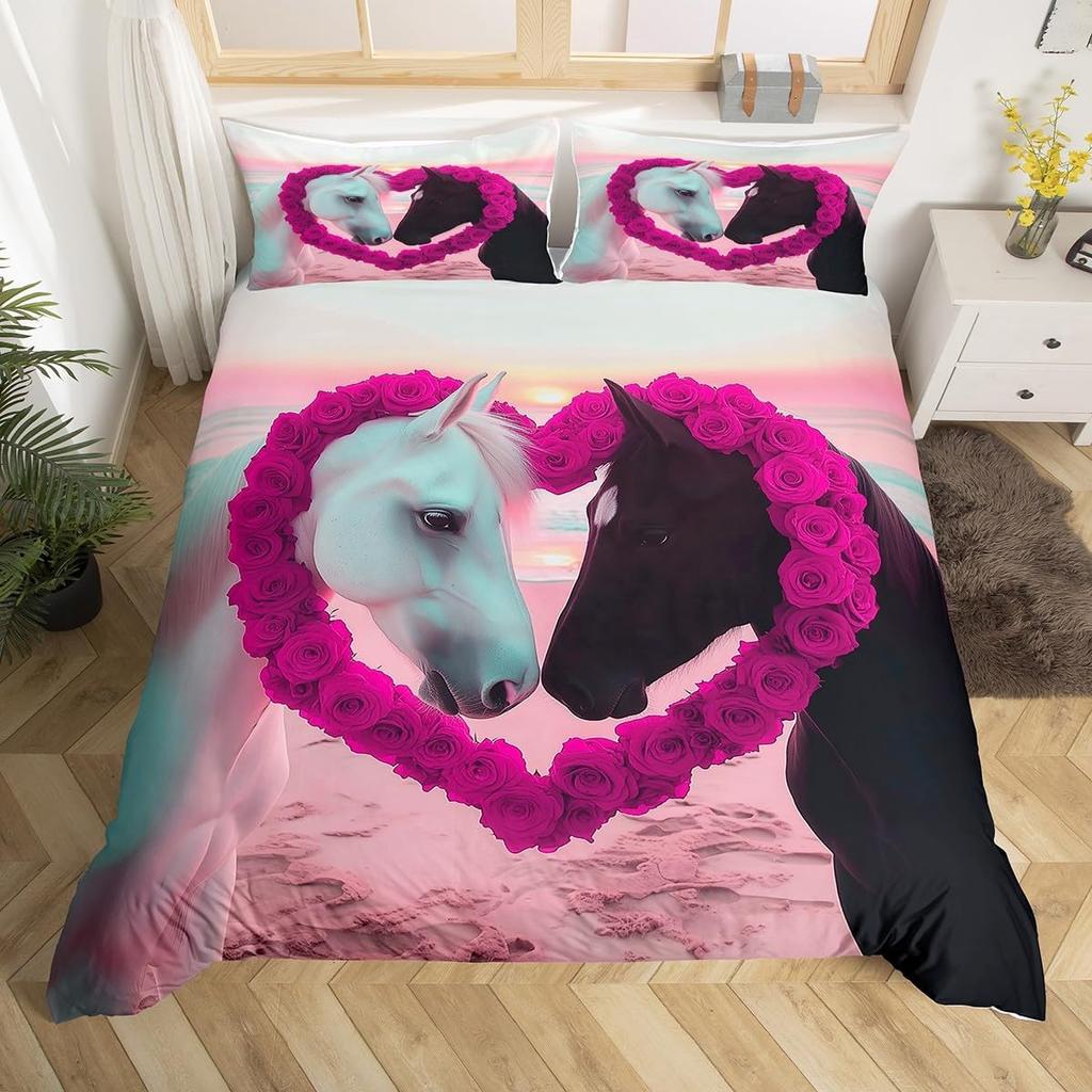 Boys Girls Horse Bedding Set Full SizeGalloping Horse Duvet Cover Western Farmhouse Comforter Cover Wild Animal Bedspread Cover