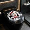 Christmas Party Toilet Accessory Cracked Lid Stickers, Cute Snowman Breaking Through Wall Design Waterproof Seat Art Cover Decals, PVC Bathroom