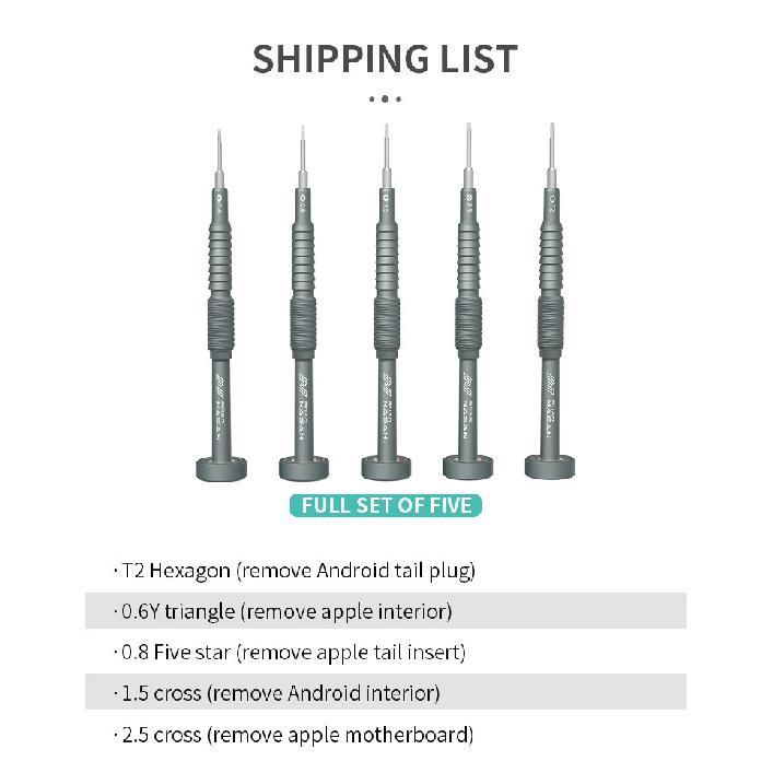 NASAN 5pcs High Hardness Screwdriver Kit Convex Cross Torx T2 Y0.6 Pentalobe Phillips For Phone Watch Tablet Repair Opening Tool