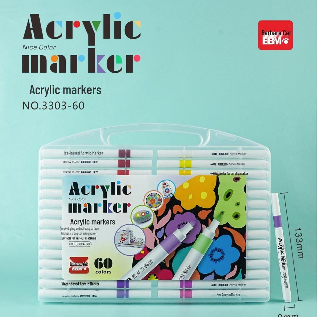 Soft Tip Acrylic Marker Set: 12 Vibrant Colors, Non-Bleeding, Suitable for Children's Painting