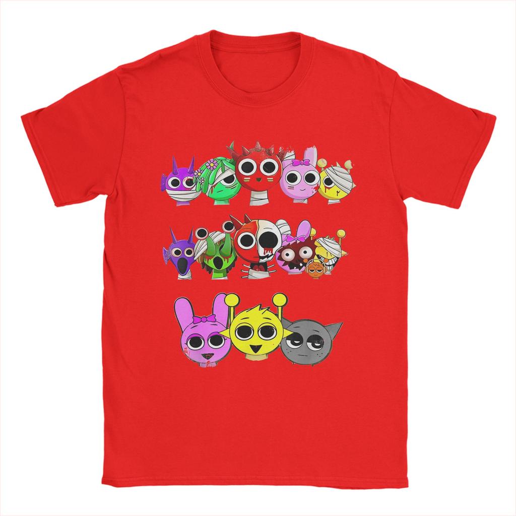 T-shirts Sprunki Hommes Femmes Hauts en Coton Pur Manches Courtes Incroyables Col Rond T-shirts Imprimés