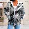Dámská mikina s kapucí na zip nadměrné velikosti, dlouhý rukáv, geometrický potisk, černá, šedá, modrá, stahovací šňůrka, kapsy, ležérní mikina