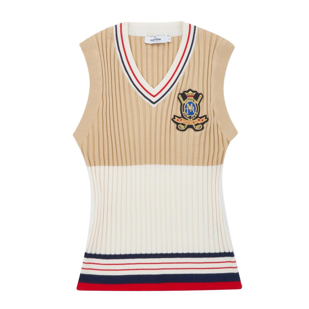 Martine Golf Classic V-Neck Knit Vest_Beige