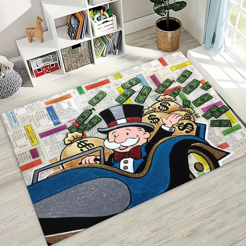 Rich Cartoon Monopoly Dollar Game Money Rug for Bedroom Living Room Sofa Home Doormat Decor,Large Kids Play Non-slip Floor Mat