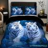 Blaue Rose Tiger 3D-gedruckter Bettbezug Kissenbezug Weiche Bettwäsche-Accessoires Zuhause Polyester Dekor Tier-Thema Bettdeckenbezüge