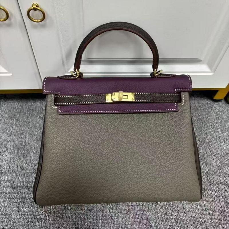 2026 neue Leder-Damenhandtasche 25CM dreifarbig zweite Generation Kelly-Tasche High-End-Gefühl tragbar vielseitig Schulter-Umhängetasche