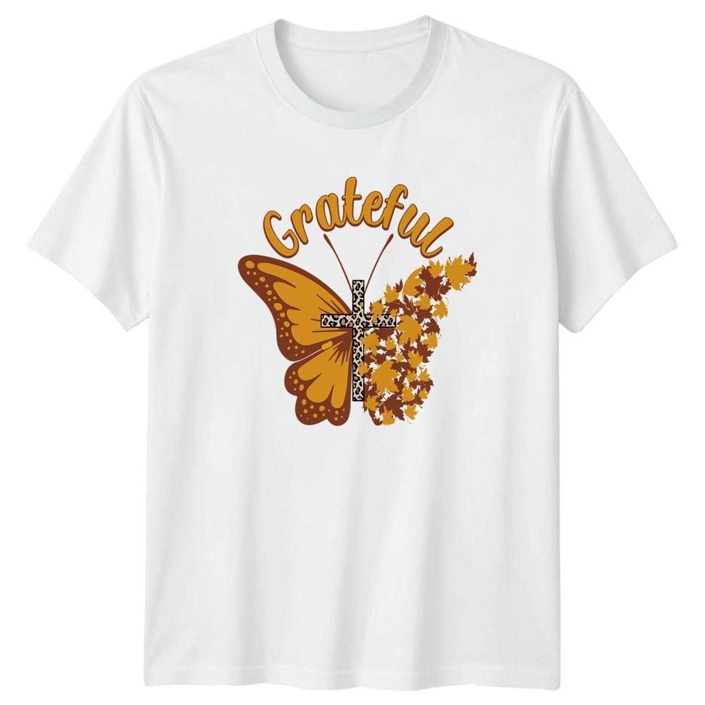Grateful Unisexs TShirt Butterfly Cross Autumn Fall Gift For Her S