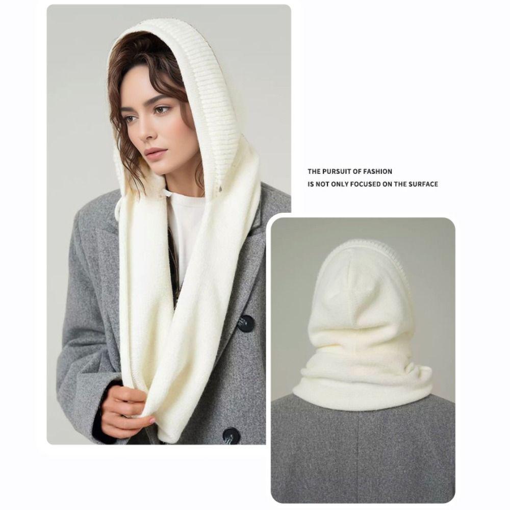 Beanie Knitted Hooded Scarf Solid Color Cross Hooded Cap Simple Knitted Hat Female/Girls