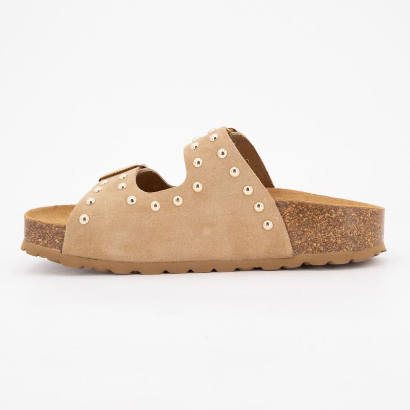 Mules semelle épaisse beige avec clous gold Femme I AM
