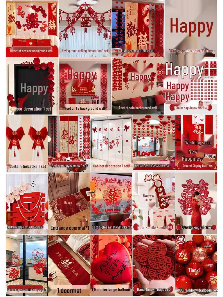 Complete Wedding Room Decoration Set: Bride & Groom's Bedroom Decor Essentials