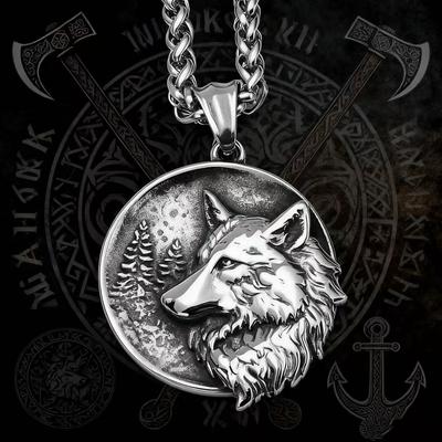 YQ 316L Stainless Steel Viking Wolf Pendant Necklace For Men Goth Jewelry Accessories