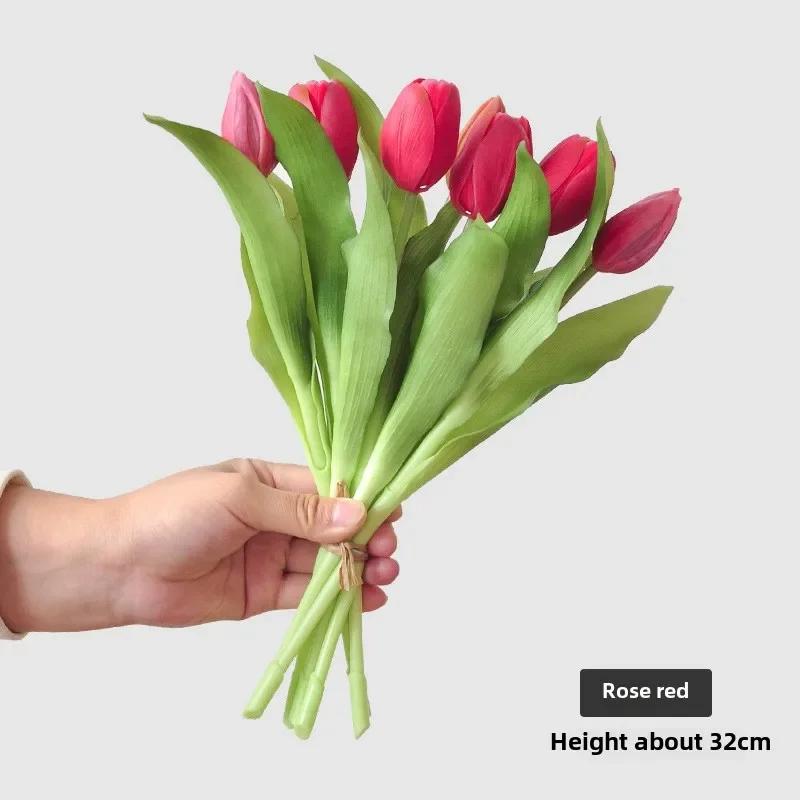 7pcs/Bouquet New Silicone Tulip Artificial Flower 40cm Real Touch Fake Plant B For Wedding Decoration Home Garen Acceeeories