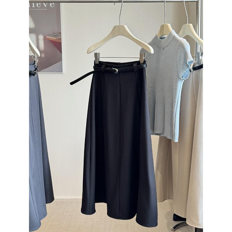 

drape A word big swing suit skirt women s autumn new elegant commuting thin medium and long umbrella skirt S чёрный