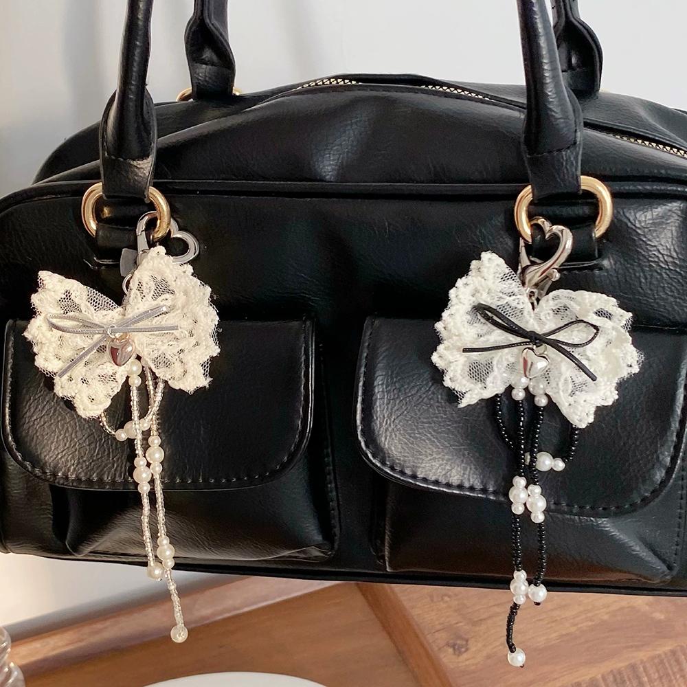 Tassel Lace Bow New Imitation Pearl Bead Sweet Fashion Handmade Exquisite Phone Chain Women's Accessories Bag Charm