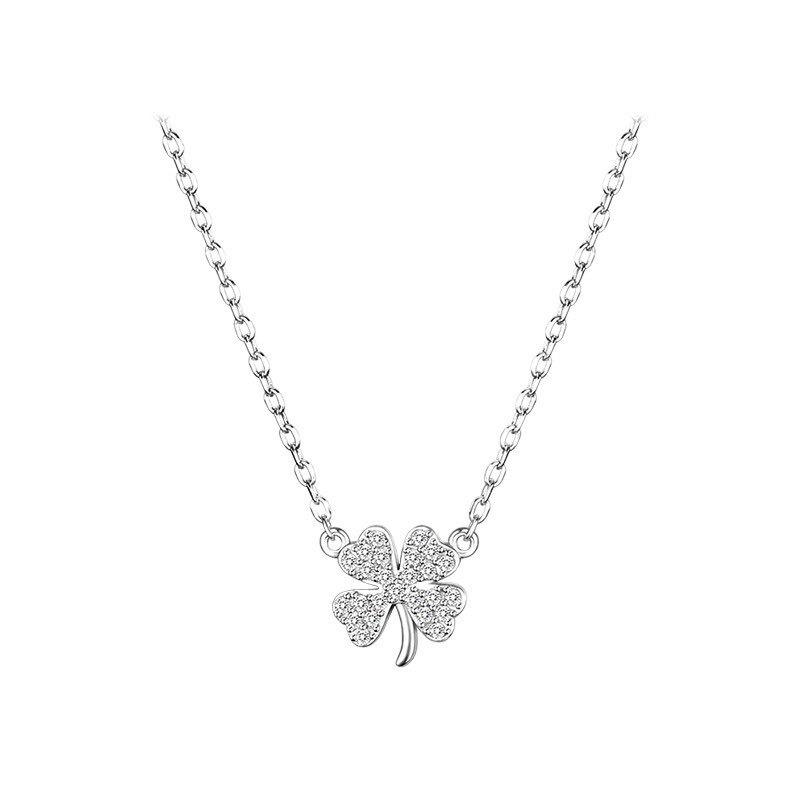 Diamond Four-Leaf Clover Necklace: Women's Luxury Fashion Jewelry, Elegant Temperament Design, Light Style Clavicle Chain