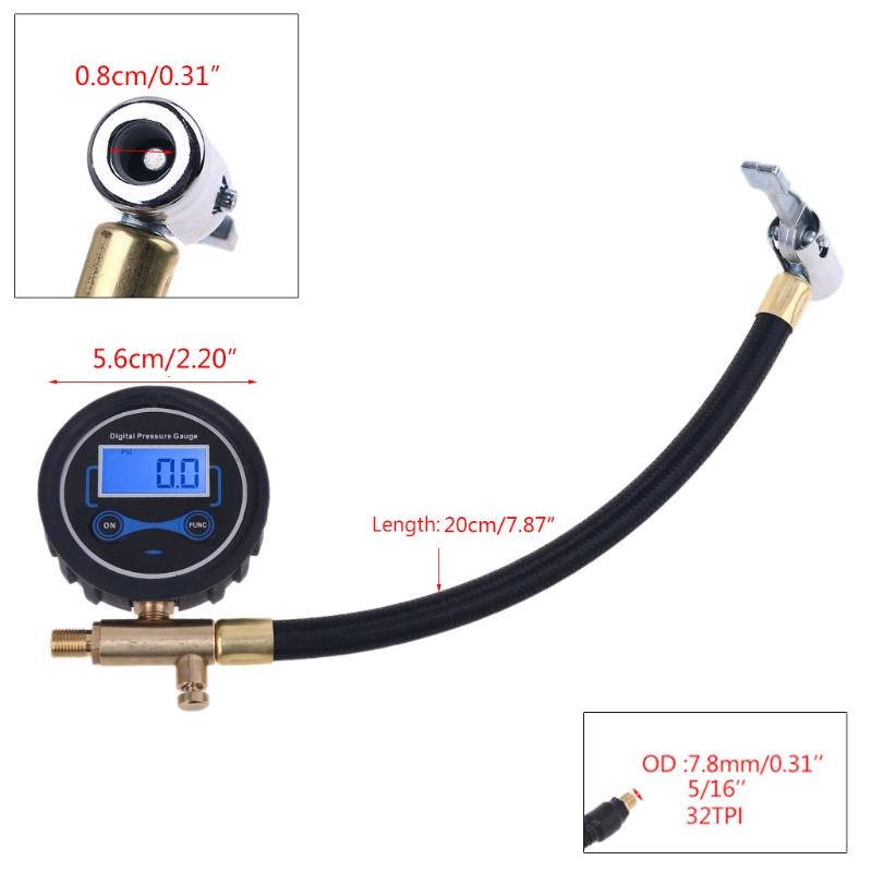 Digital Tire Pressure Gauge Manometer Car Truck Motorcycle Tyre Air Compressor Inflating Tube Hose 200PSI with Deflation