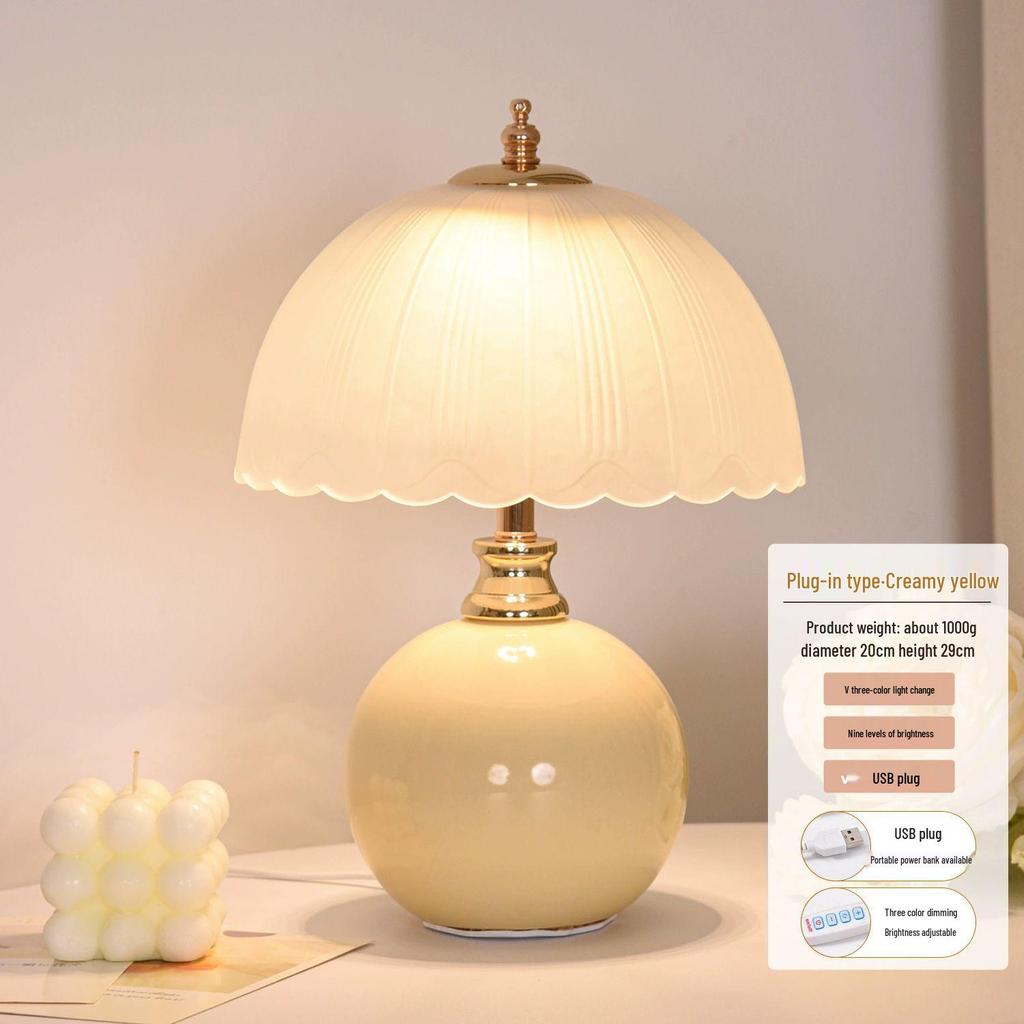Cream Style Luxury Bedside Table Lamp - Creative Atmosphere Light for Bedroom and Weddings