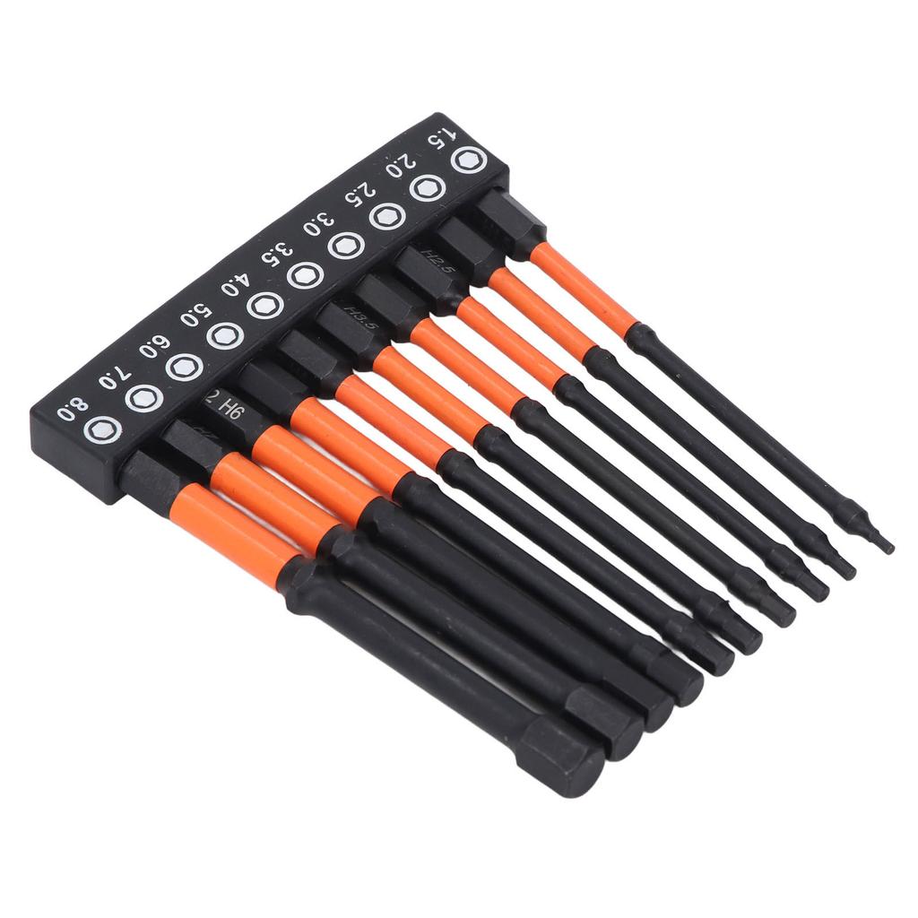 10 Pcs Hex Wrench Drill Bit Set Magnetic S2 Alloy Steel with Storage Rack 1/4in Shank Impact Metric
