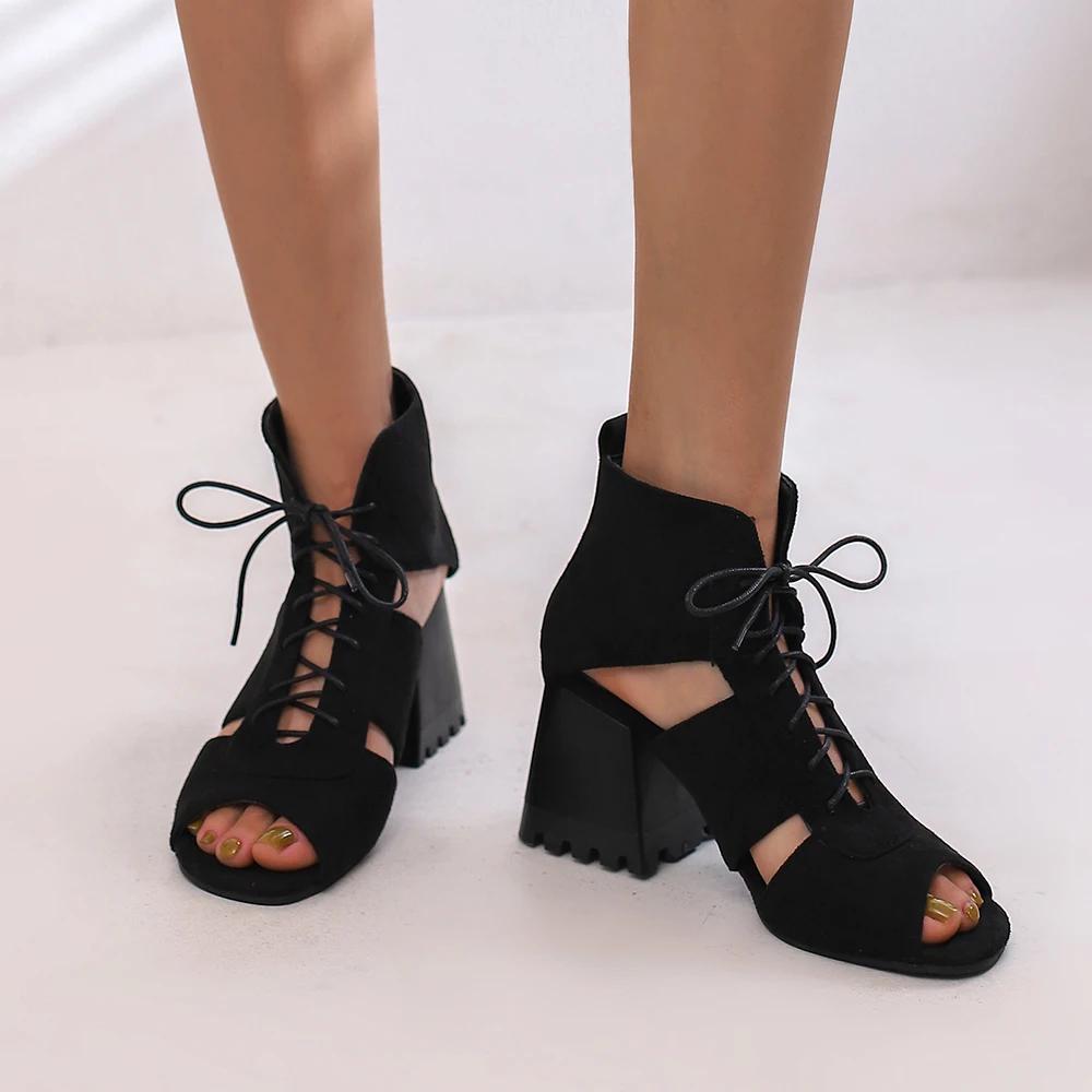 Fashion Fashion Peep Toe Ankle Boots For Women Sandals Shoe Sexy Denim High Heels Platform 2025 Summer Ladies Leopard Lace Up Mujer 41 4