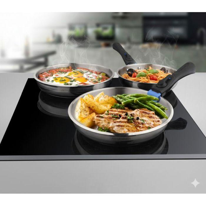Set de poêles - arthur martin - am2208 - 20/24/26cm - acier inoxydable - poignées amovibles